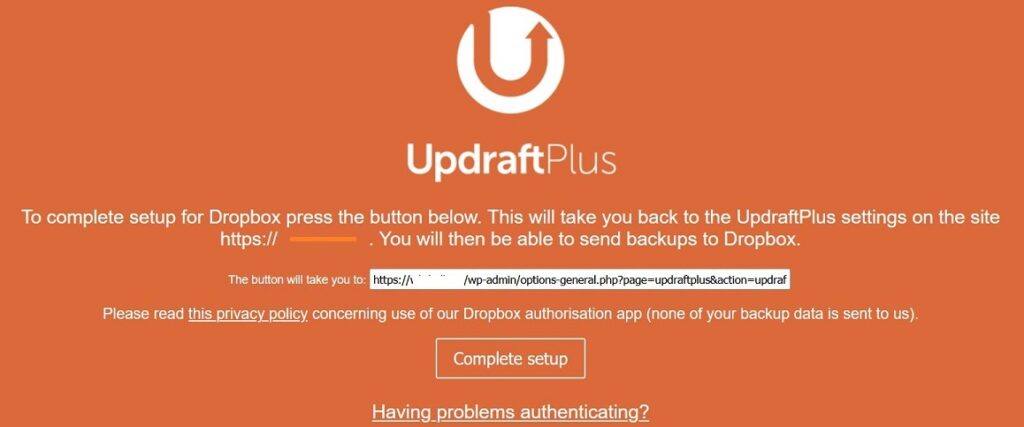 UpdraftPlus Dropbox Setup