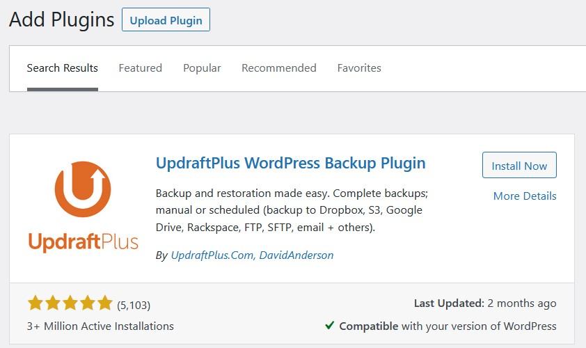 UpdraftPlus Backup Plugin: Add UpdraftPlus Plugin 