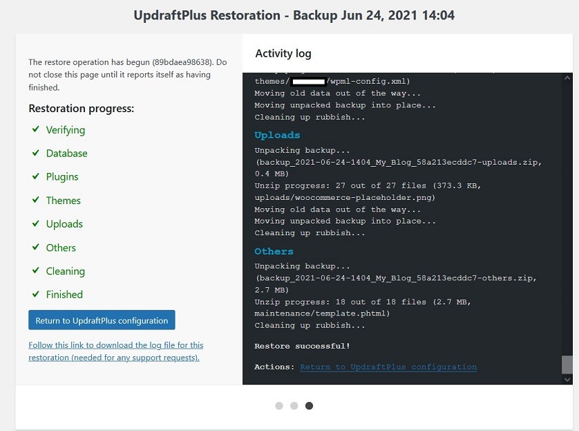 UpdraftPlus Restore Completed