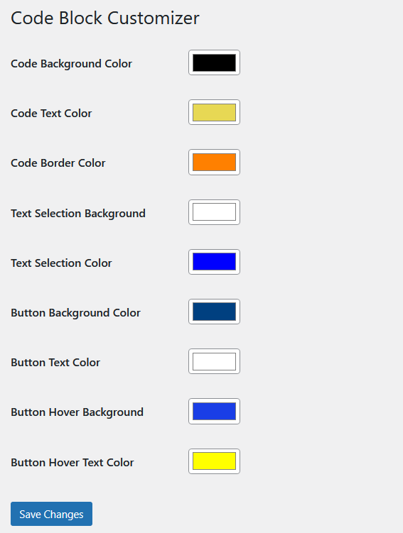 Code Block Enhancer color selection